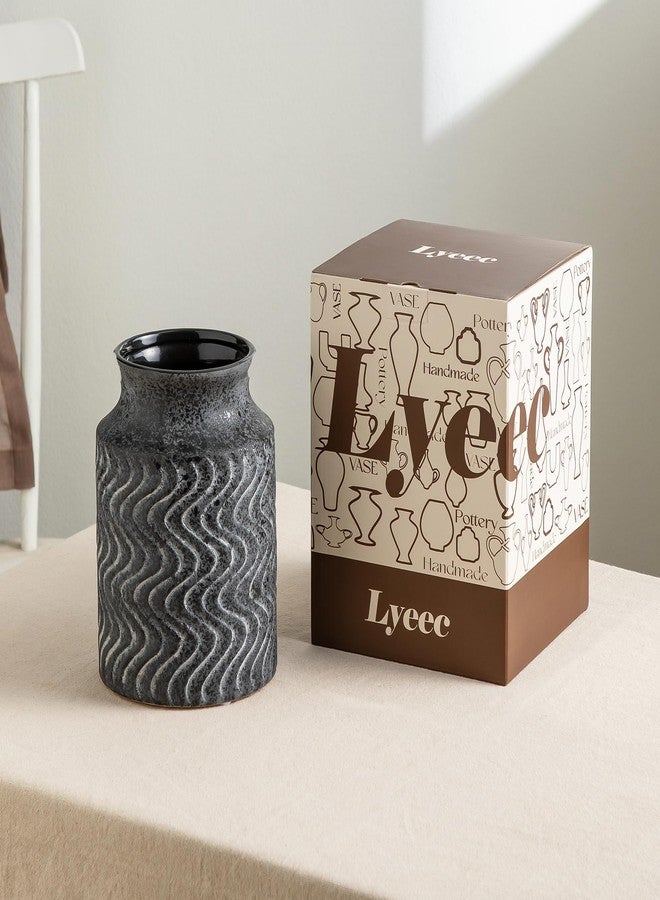Lyeec Black Vases Home Decor - Ceramic Kitchen Tools Holder Organizer - 7.8inch Vintage Fall Flower Vase - Rustic Table Pedestal Cylinder Bud Vases for Centerpieces - Decoration Vase by Lyeec - Image 5